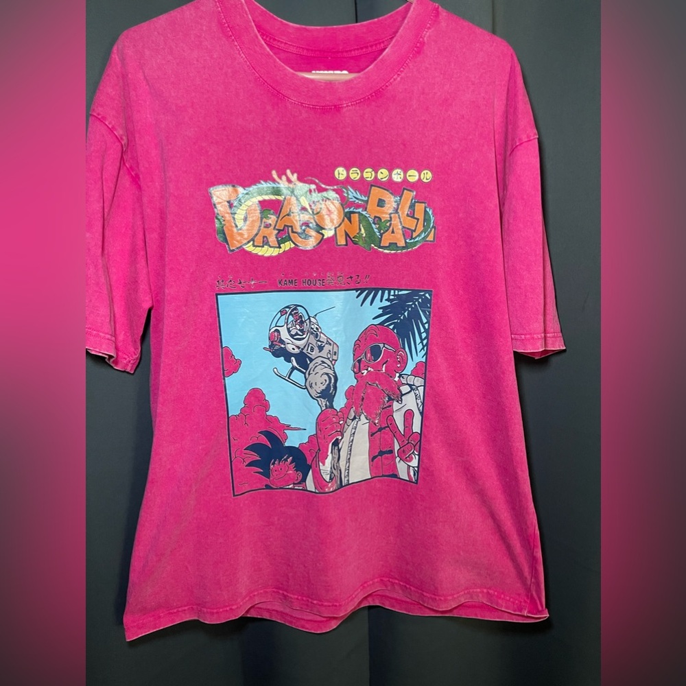 D Dragon Ball T-Shirt Tee Akira Toriyama Son Goku Master Roshi Pink Size S